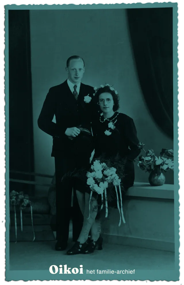 Een oude trouwfoto uit een familiearchief
